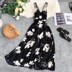 Flower Print Spaghetti Strap Midi A-Line Dress